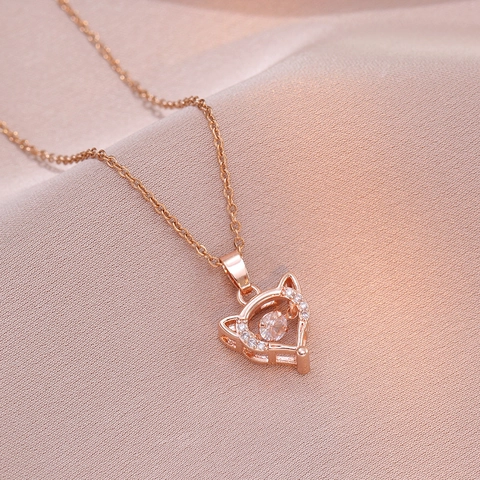 Collar Con Colgante De Corazón Circón Bailando Diamante De Imitación Acero Inoxidable Oro Rosa Amor ECG Joyas Para Mujer