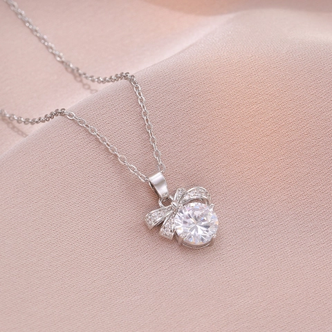 Collana Con Pendente A Fiocco Scintillante Zirconia Cubica Acciaio Inossidabile Gioielli Catena Clavicola Minimalista Coreana Per Donne