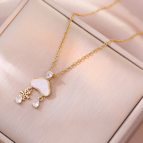 Collana Nuvola Per Donna In Acciaio Inossidabile Ciondolo Conchiglia Bianca Con Fiocco Di Neve E Zircone Goccia Gioielli