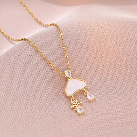 Collana Nuvola Per Donna In Acciaio Inossidabile Ciondolo Conchiglia Bianca Con Fiocco Di Neve E Zircone Goccia Gioielli