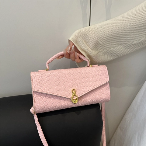 Borsa A Mano In Pelle PU Con Trama Intrecciata Per Donna Serratura In Metallo Dorato Piccola Borsa A Tracolla Quadrata