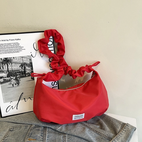 Bolso de Hombro de Cuero PU Fruncido de Color Sólido para Mujer Bolso de Axila Minimalista de Gran Capacidad Bolso de Mensajero Casual