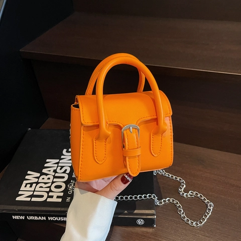 Mini Bolso De Mano De Cuero PU Para Mujer Con Cadena Plateada Diseño De Nicho Hebilla Con Solapa Bolso Bandolera Monedero