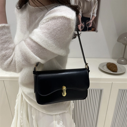Borsa da Ascella in Pelle PU Minimalista per Donna Borsa a Tracolla Vintage Con Chiusura in Metallo Oro Primavera