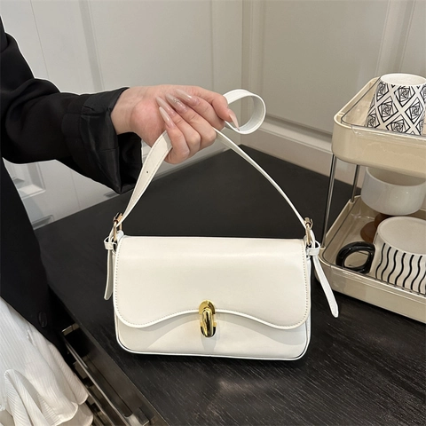 Borsa da Ascella in Pelle PU Minimalista per Donna Borsa a Tracolla Vintage Con Chiusura in Metallo Oro Primavera