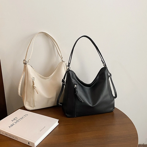 Damen Große Kapazität PU Leder Tote Bag Fashion Hobo Umhängetasche Mit Vertikaler Reißverschlusstasche Weiche Handtasche