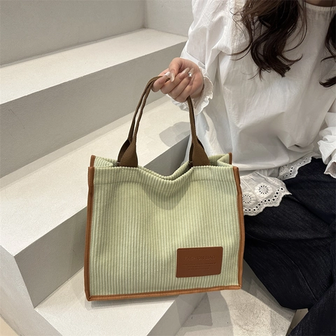 Damen Cord Tote Bag Große Kapazität Einfarbig Schulter Handtasche Für Studenten Tägliches Pendeln Einkaufen Retro Streifen Tote