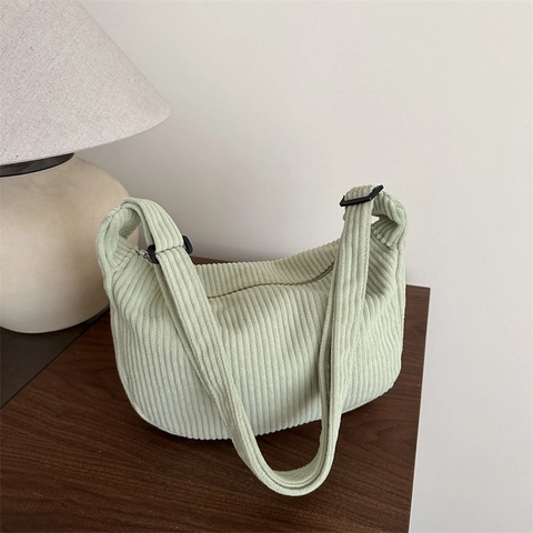 Women Corduroy Crescent Hobo Shoulder Bag Large Capacity Solid Color Adjustable Strap Casual Vintage Handbag Daily Travel