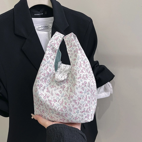 Blumenmuster Leinwand Handtasche Damen Kleiner Kordelzug Rucksack Pastorale Spitze Umhängetasche Tragbare Tote