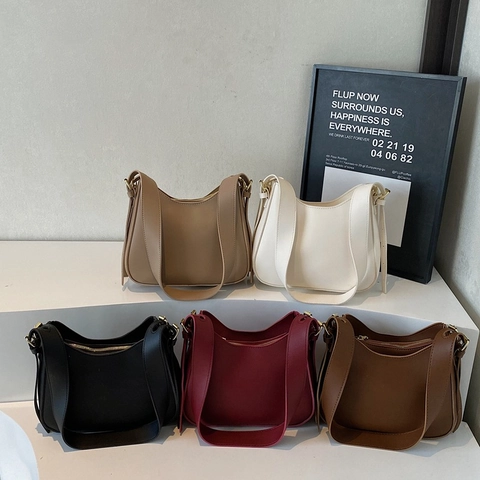 Damen Minimalismus Kunstleder Schultertasche Luxus Einfarbig Unterarmtasche Mit Goldener Metallschnalle Alltag Pendeln Tote Tasche