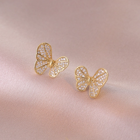 Orecchini A Lobo Farfalla In Rame Con Zirconi E Perno In Argento Sterling 925 Stile Coreano Per Donna