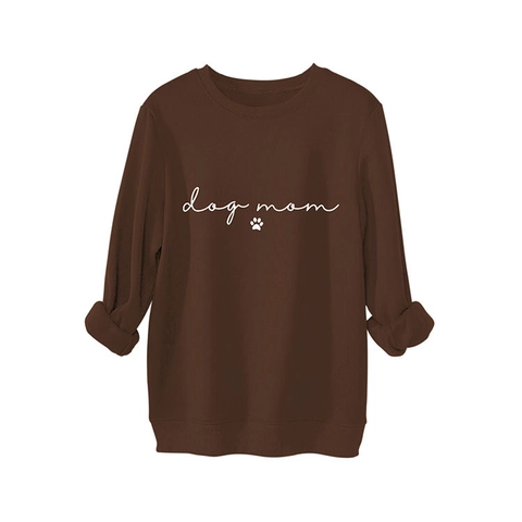 Dog Mom Sweatshirt Damen Baumwollmischung Fleece Rundhals Langarm Drop Shoulder Loose Fit Casual Streetwear Aesthetic