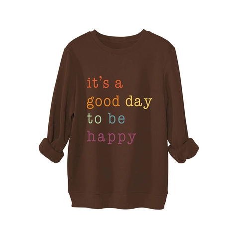 Felpa Donna Pile Girocollo Manica Lunga Vestibilità Comoda Stampata Slogan Casual Autunno Inverno Top