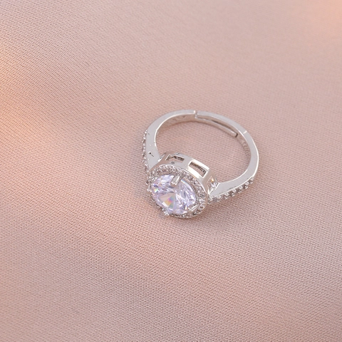 Anillo Abierto Ajustable De Moda Zircón Redondo Halo Joyería De Aleación Brillante Para Mujeres Estilo Dulce
