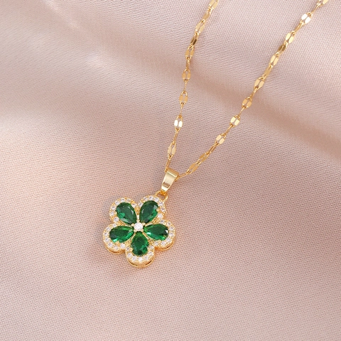 Elegant Zircon Flower Pendant Necklace Stainless Steel Sweet Forest Style Clavicle Chain For Women Jewelry Gift