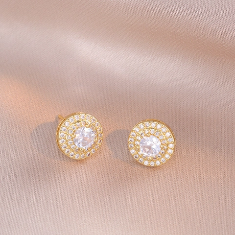 Collar Con Colgante De Flor De Circonio Y Pendientes Acero Inoxidable Halo Circular Joyería Brillante Para Mujer