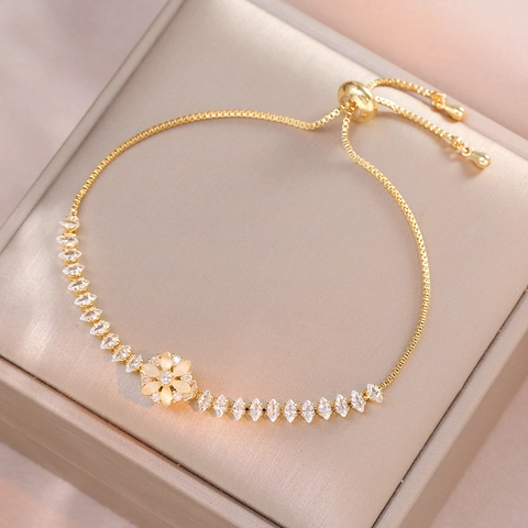 Rotating Flower Necklace Earrings Bracelet Ring Titanium Steel Cat Eye Stone Zircon Daisy Elegant Jewelry For Women