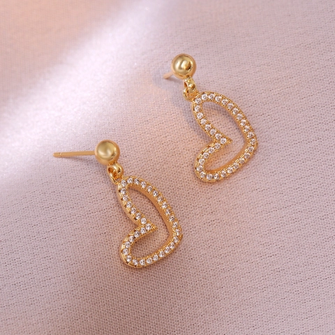 Hohlherz Ohrstecker Kupfer Strass Süß Elegant Für Frauen Mit 925 Sterling Silber Ohrstecker