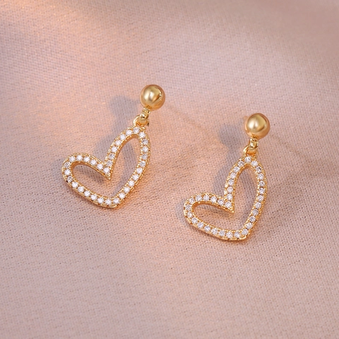 Hohlherz Ohrstecker Kupfer Strass Süß Elegant Für Frauen Mit 925 Sterling Silber Ohrstecker