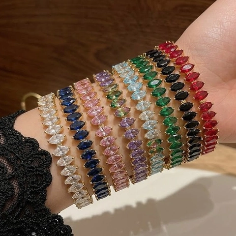 Fashion Marquise Zirconia Open Bangle Stainless Steel Gold Plated Colorful Gemstone Bracelet For Women Elegant Jewelry