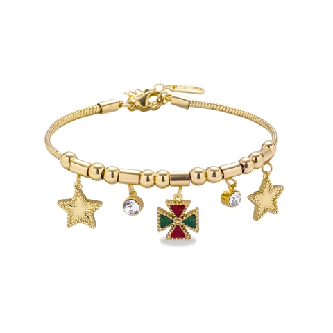 Bracciale Con Ciondoli In Acciaio Inossidabile Placcato Oro Catena Serpente Stella Zircone Croce Colorata Gioielli Retro