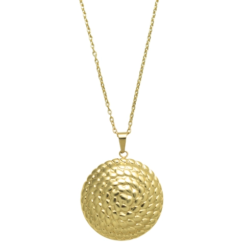 Collar Con Colgante Redondo Texturizado Y Pendientes De Acero Inoxidable Chapado En Oro 18K Para Mujer Elegante