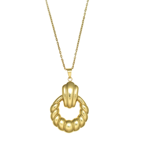18K Gold Plated Stainless Steel Jewelry Wave Textured Hollow Circle Necklace And Stud Earrings Fashion Commuting Jewelry For Women
