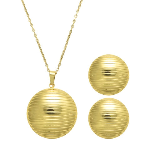 Collana Con Pendente A Sfera Scanalata Minimalista E Orecchini A Lobo Gioielli In Acciaio Inossidabile Placcato Oro 18K Per Donna