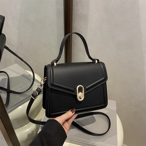 Borsa Tracolla Donna Borsa A Mano Pelle PU Design Lusso Minimalista Fibbia Metallo Dorato Versatile Manico Superiore Borsa Spalla