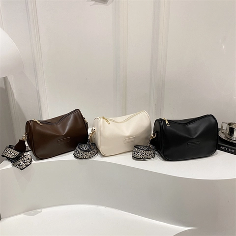 Fashion Trendy PU Leder Kissen Tasche Für Damen Casual Schulter Umhängetasche Mit Geometrischem Breitem Riemen Luxus Handtasche