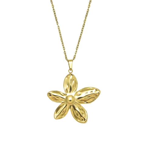 Flor Elegante Acero Inoxidable Chapado Oro 18K Textura Martillada Collar Colgante Y Pendientes Mujer