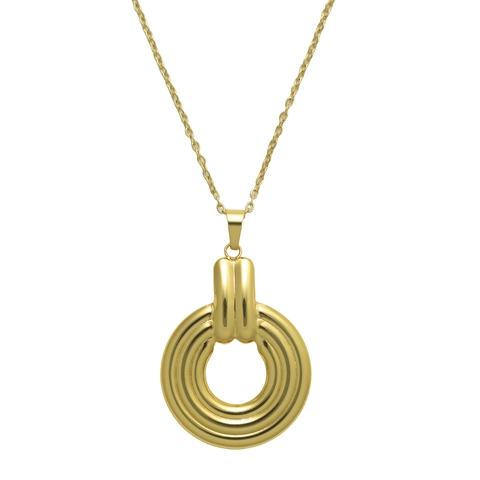 Gioielli In Acciaio Inossidabile Placcati Oro Collana E Orecchini A Cerchio Concentrico Cavo Elegante Geometrico