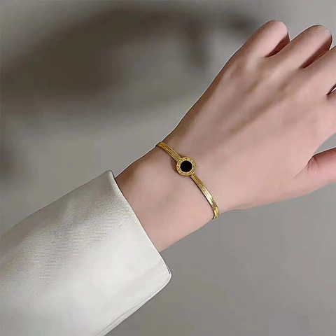 Bracciale Con Pendente Rotondo Numeri Romani Acciaio Inossidabile Catena Serpente Dorata Ciondolo Cuore Gioielli Eleganti Donna