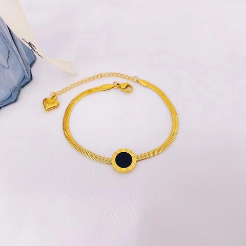 Bracciale Con Pendente Rotondo Numeri Romani Acciaio Inossidabile Catena Serpente Dorata Ciondolo Cuore Gioielli Eleganti Donna