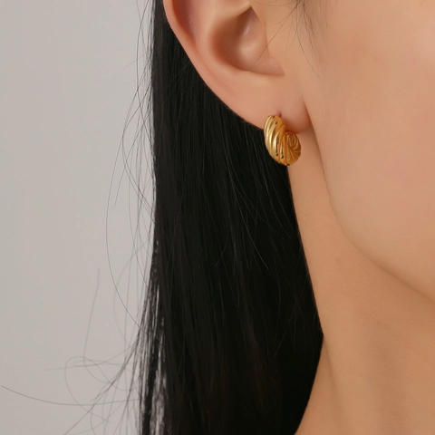 Französisch Retro Spirale Nautilus Muschel Ohrstecker 18K Vergoldet Edelstahl Strukturierte Croissant Geometrischer Schmuck