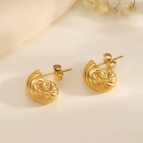 Französisch Retro Spirale Nautilus Muschel Ohrstecker 18K Vergoldet Edelstahl Strukturierte Croissant Geometrischer Schmuck