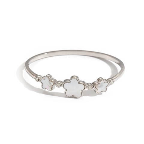 Brazalete Elegante De Acero Inoxidable Para Mujer Con Nácar Flor Corazón Mariposa Circonita Joyería De Moda