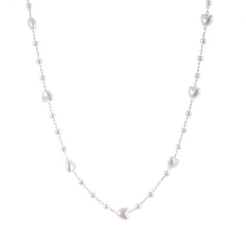 Heart Faux Artificial Pearl Beaded Necklace Stainless Steel Chain Dainty Handmade Summer Beach Jewelry For Women