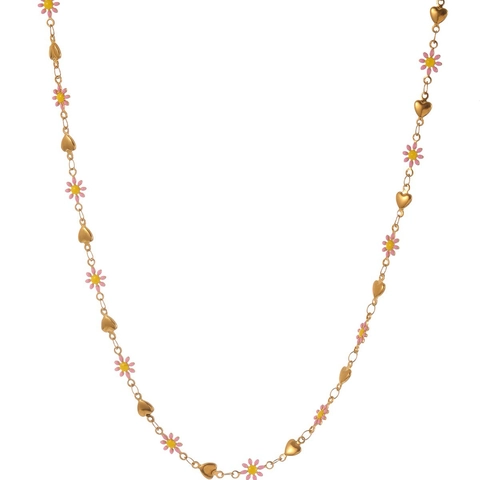 Collana In Acciaio Inossidabile Placcato Oro Pendente Margherita In Smalto Rosa Cuore Gioielli Floreali Per Donna