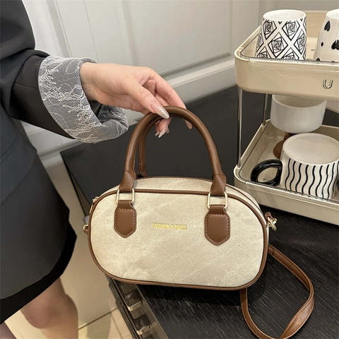Borsa Boston Da Donna Retrò Denim Tela Borsa A Mano Con Manici Tracolla Rimovibile Borsa A Tracolla Casual Bowling Bag