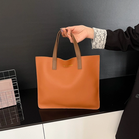 Dames Grote Capaciteit PU Leren Tote Tas Mode Contrast Handvat Forenzen Schoudertas Dagelijkse Casual Boodschappentas