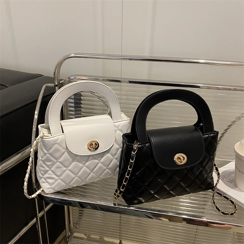 Elegante Dames Chic Gevoerde Handtas PU-leder Ruit Crossbodytas Met Kettingriem En Handvat Voor Dagelijks Gebruik En Feestjes