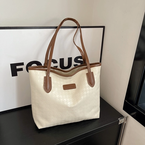 Hahnentritt Patroon Grote Capaciteit PU Leer Draagtas Mode Woon-werkverkeer Schoudertas Voor Vrouwen Vintage Onderarm Tas
