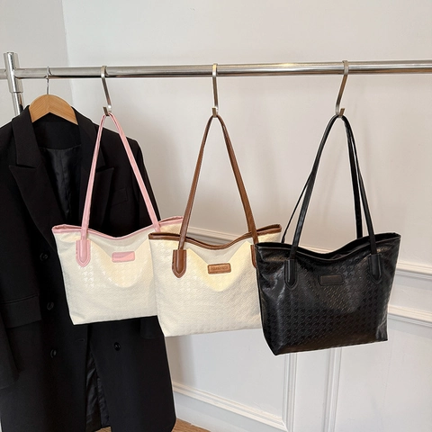 Hahnentritt Patroon Grote Capaciteit PU Leer Draagtas Mode Woon-werkverkeer Schoudertas Voor Vrouwen Vintage Onderarm Tas