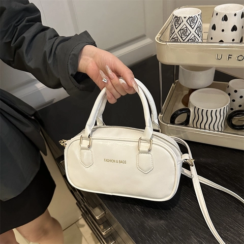 Women's Fashion PU Leather Boston Bag Small Top Handle Crossbody Shoulder Bag With Fashion & Bags Lettering Gold Hardware
