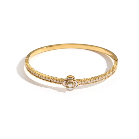 Edelstahl Kamelie Blume Armreif Vergoldet Klapparmband Mit Zirkon Strass Für Frauen Elegante Schmuck