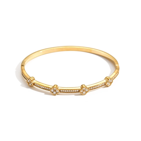 Bracciale Rigido In Acciaio Inossidabile Quadrifoglio Fiore Con Strass Intarsiato Gioielli Eleganti Per Donna