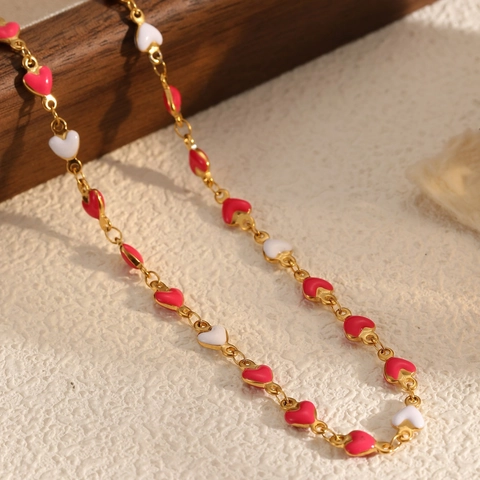 Stainless Steel Gold Plated Enamel Heart Pendant Necklace Colorful Drip Oil Heart Jewelry For Women Fresh Sweet Fashion Accessories