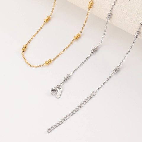 Collar De Cadena De Doble Cuenta De Acero Inoxidable Minimalista Bola De Estación Joyería Versátil Para Mujeres Hombres