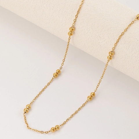 Collar De Cadena De Doble Cuenta De Acero Inoxidable Minimalista Bola De Estación Joyería Versátil Para Mujeres Hombres